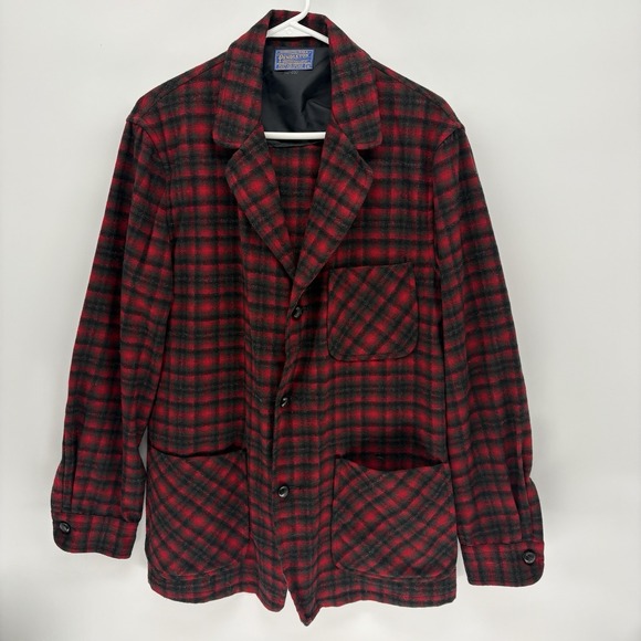 Vintage 60s Pendleton Buffalo Plaid Wool Blazer Chore Jacket Barn Retro USA M